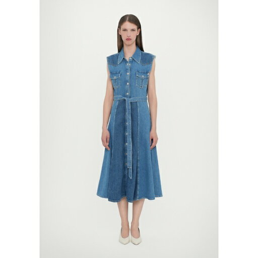 エージージーンズ レディース ワンピース トップス MARTIGUES PATCHED SLEEVELESS DRESS - Shirt dress - blue denim エージージーンズ レディース ワンピース トップス MARTIGUES PATCHED SLEEVELESS DRESS - Shirt dress - blue denim