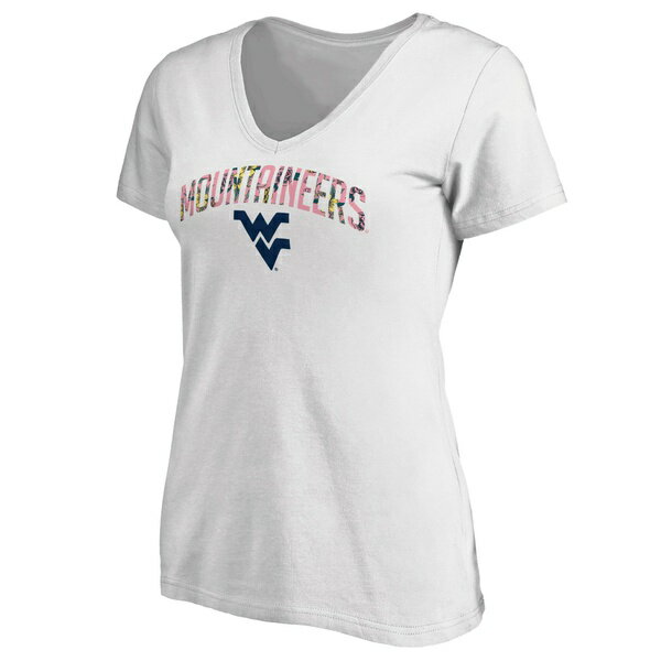եʥƥ ǥ T ȥåץ West Virginia Mountaineers Fanatics Branded Women's Floral Arched VNeck TShirt White