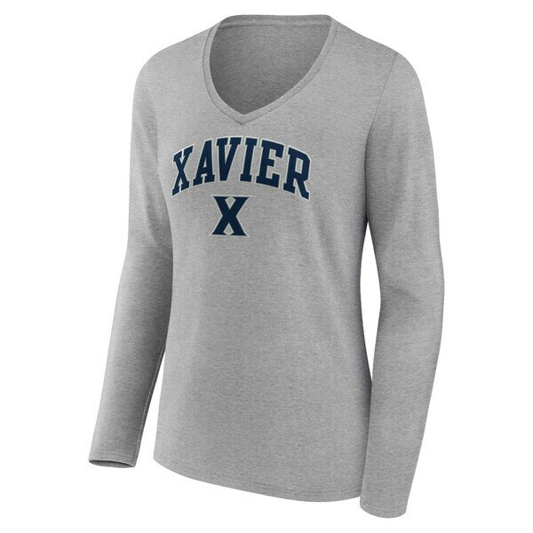 t@ieBNX fB[X TVc gbvX Xavier Musketeers Fanatics Branded Women's Campus Long Sleeve VNeck TShirt Gray