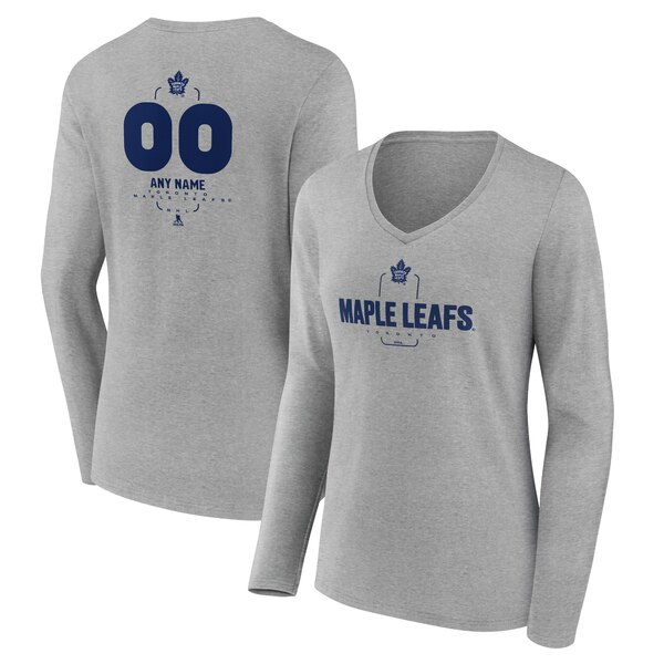 ファナティクス レディース Tシャツ トップス Toronto Maple Leafs Women's Personalized Name & Number Midfielder Long Sleeve VNeck TShirt Gray