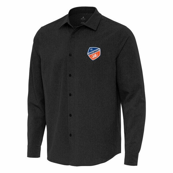 アンティグア メンズ ポロシャツ トップス FC Cincinnati Antigua Exposure Woven Long Sleeve ButtonUp Shirt Black