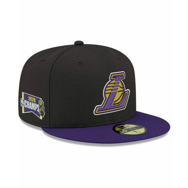 がある ニューエラ メンズ 帽子 アクセサリー Men's Black and Purple Los Angeles Lakers 2020 NBA Finals Champions Banner Side Patch 59FIFTY Fitted Hat Black, Purple：asty ・デザイン