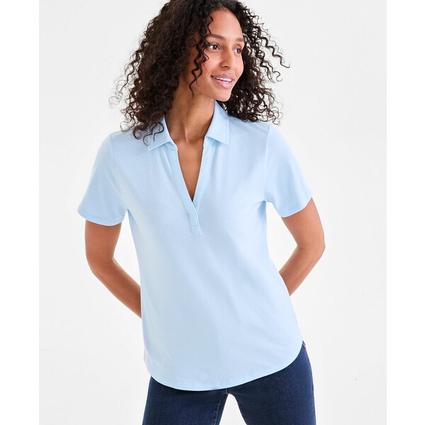 スタイルアンドコー レディース カットソー トップス Women's Short-Sleeve Knit Polo Shirt, Exclusively at Macy's Dream Blue