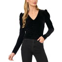 セセ レディース カットソー トップス Women's Velvet V-Neck Ruched Long-Sleeve Top Rich Black(4)
