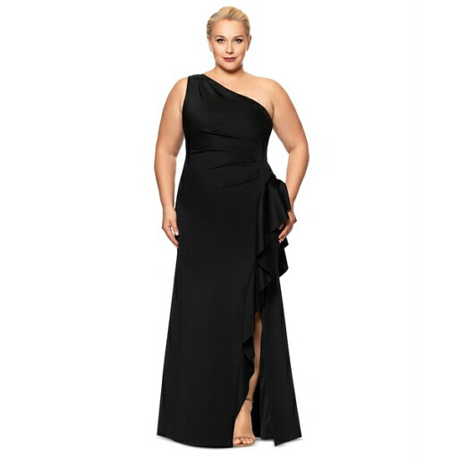 エスケープ レディース ワンピース トップス Plus Size Cascading One-Shoulder Gown Black エスケープ レディース ワンピース トップス Plus Size Cascading One-Shoulder Gown Black