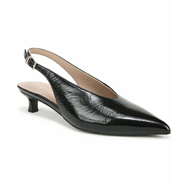 ʥ饤 ǥ ѥץ 塼 Women's Nicolette Pointed Toe Kitten Heel Slingback Pumps Black Crinkle Leather