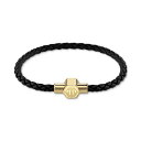 フィリッププレイン メンズ ブレスレット・バングル・アンクレット アクセサリー Men's Enigma Black Leather Bracelet in Gold Ion-Plated Stainless Steel Gold(4)