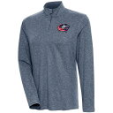 【送料無料】 アンティグア レディース パーカー・スウェットシャツ アウター Columbus Blue Jackets Antigua Women's Confront QuarterZip Pullover Top Heather Navy