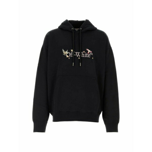 オフホワイト メンズ パーカー・スウェットシャツ アウター Logo-print cotton hoodie Black