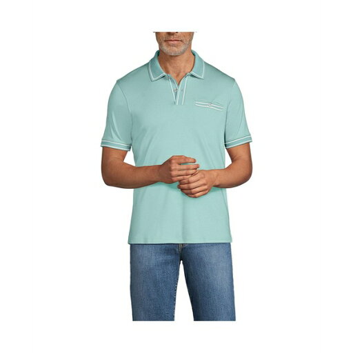 ランズエンド メンズ シャツ トップス Men's Short Sleeve Tipped Welt Pocket Supima Polo Pale teal ランズエンド メンズ シャツ トップス Men's Short Sleeve Tipped Welt Pocket Supima Polo Pale teal