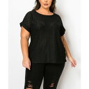 コイン1804 レディース カットソー トップス Plus Size Eyelet Jersey Scoop Neck Side Buttons Top Black