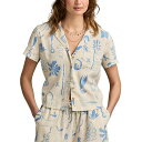 ラッキーブランド レディース カットソー トップス Women's Printed Linen-Blend Camp Shirt Blue Coral Print