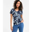 スタイルアンドコー レディース カットソー トップス Women's Printed Short-Sleeve V-Neck Top, Exclusively at Macy's Industry Blue Combo(4)