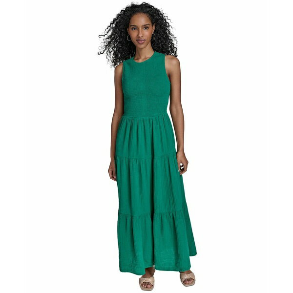 カルバンクライン レディース ワンピース トップス Women's Cotton Smocked Tiered Maxi Dress Meadow