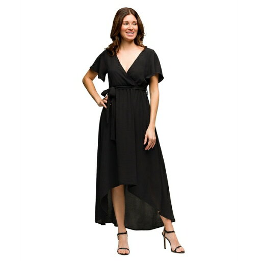 24セブンコンフォート レディース ワンピース トップス Women's V Neck Belted Faux Wrap High Low Dress Black 24セブンコンフォート レディース ワンピース トップス Women's V Neck Belted Faux Wrap High Low Dress Black