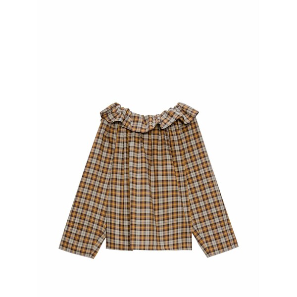 エムエスジイエム レディース シャツ トップス Ruffled-detail plaid-pattern blouse Brown