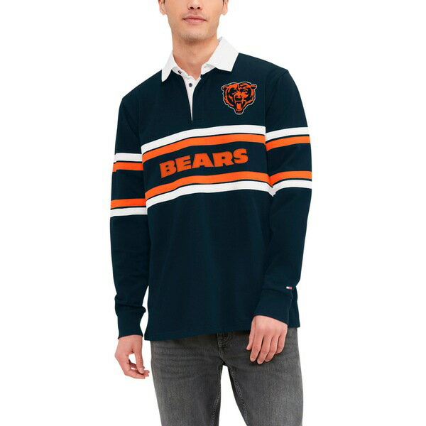 トミー ヒルフィガー メンズ Tシャツ トップス Chicago Bears Tommy Hilfiger Cory Varsity Rugby Long Sleeve TShirt Navy