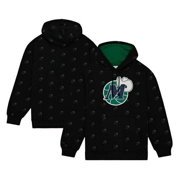 ミッチェル ネス メンズ パーカー スウェットシャツ アウター Dallas Mavericks Mitchell Ness Hardwood Classics Allover Print Pullover Hoodie Black