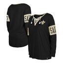 j[G fB[X TVc gbvX New Orleans Saints New Era Women's LaceUp Notch Neck Long Sleeve TShirt Black