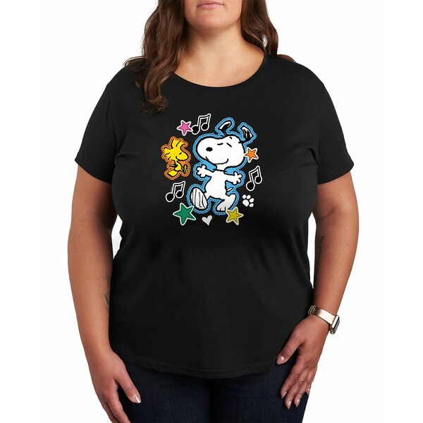 ハイブリッド アパレル レディース カットソー トップス Trendy Plus Size Peanuts Snoopy Graphic T-s..