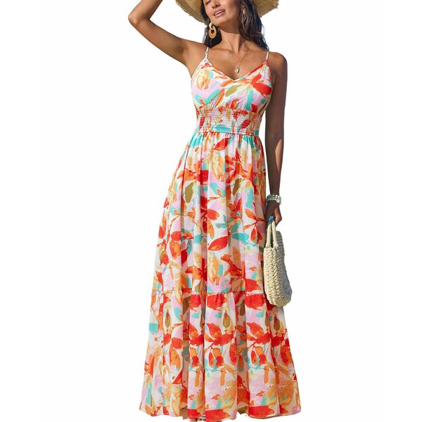 カップシー レディース ワンピース トップス Women's Summer Burst Tropical Maxi Beach Dress Orange