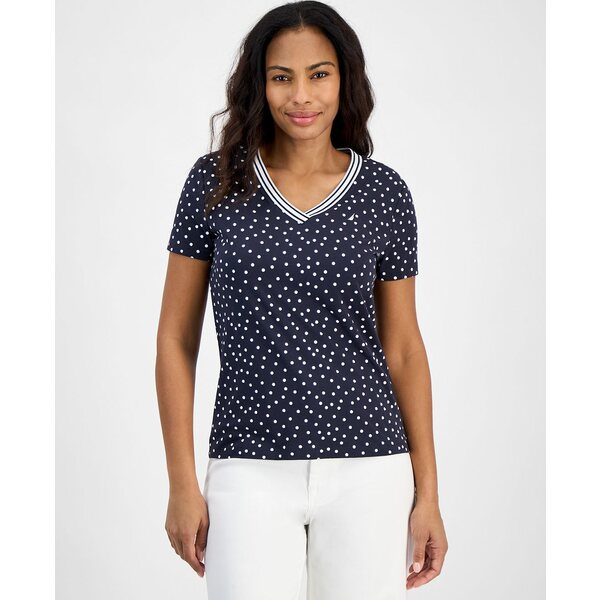 ノーティカ ジーンズ レディース カットソー トップス Women's Polka-Dot Rivera Top Night Sky/ Bright White(4)
