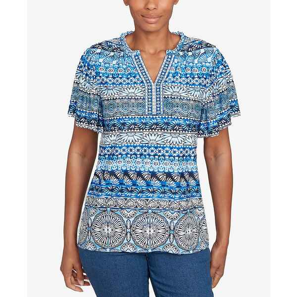 ルビーロード レディース カットソー トップス Petite Motif Stripe Embroidered Puff Print T-Shirt F..