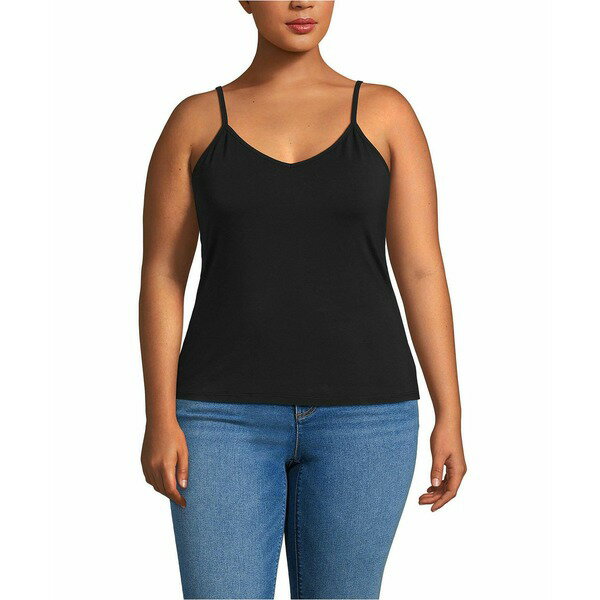 ランズエンド レディース カットソー トップス Women's Plus Size Cooling V-neck Camisole Black(4)