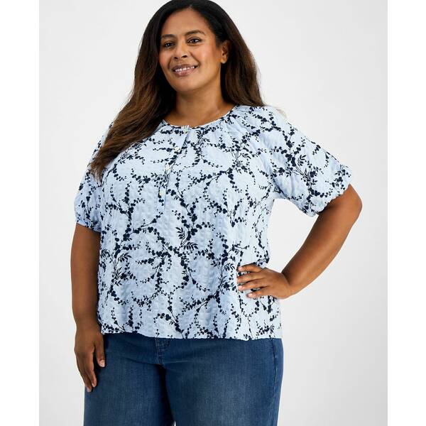 スタイルアンドコー レディース カットソー トップス Plus Size Printed Puff-Sleeve Top, Exclusively at Macy's Winter Berry Croiq
