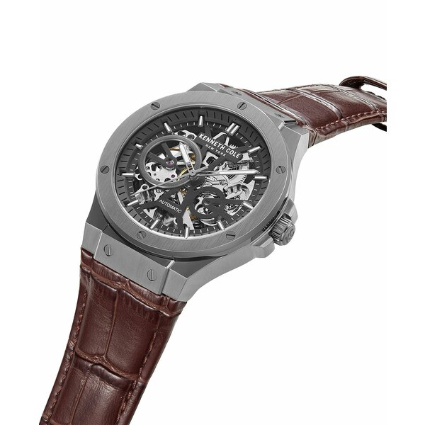 ケネスコール レディース 腕時計 アクセサリー Men's Automatic Brown Genuine Leather Watch 43mm Brown