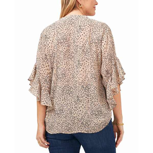 ヴィンスカムート レディース シャツ トップス Plus Size Cheetah Print Flutter-Sleeve Pintucked Henley Blouse Lt Camel Multi