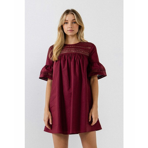 󥰥åեȥ꡼ ǥ ԡ ȥåץ Women's Lace Detail Mini Dress Burgundy