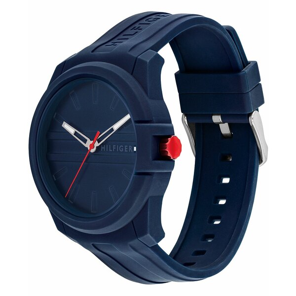 トミー ヒルフィガー レディース 腕時計 アクセサリー Men's Quartz Blue Silicone Watch 44mm Blue