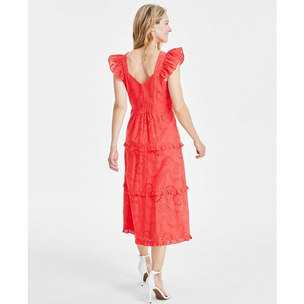 󥯥饤 ǥ ԡ ȥåץ Women's Cotton Scoop-Neck Flutter-Sleeve Dress Hibiscus R