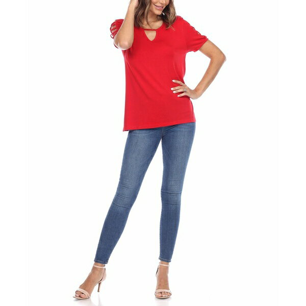 zCg}[N fB[X Jbg\[ gbvX Women's Keyhole Neck Cutout Short Sleeve Top Red