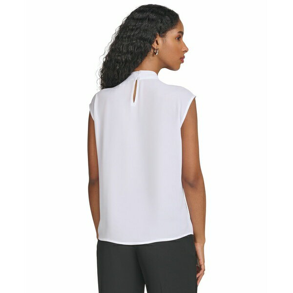 Х󥯥饤 ǥ åȥ ȥåץ Women's Pleated-Keyhole High-Neck Sleeveless Top White