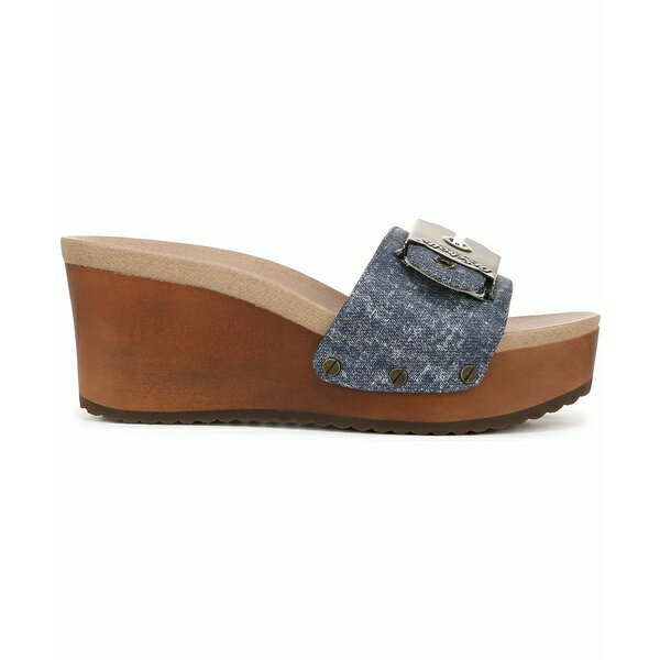 ドクター・ショール レディース サンダル シューズ Women's Original Life Platform Slides Dark Blue Denim Leather