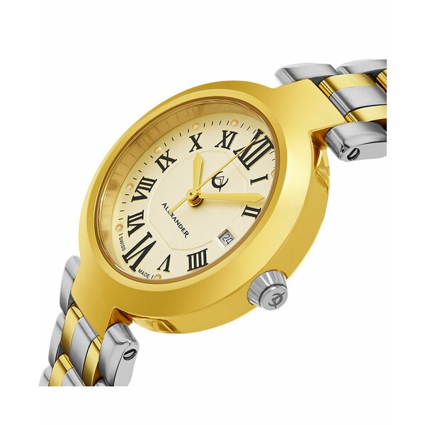 楽天astyスターリング レディース 腕時計 アクセサリー Alexander Watch A203B-02, Ladies Quartz Date Watch with Yellow Gold Tone Stainless Steel Case on Yellow Gold Tone Stainless Steel Bracelet Two-tone