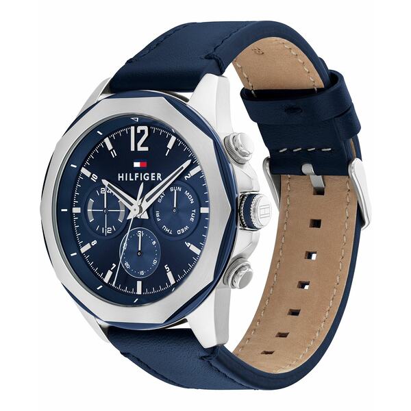 楽天astyトミー ヒルフィガー レディース 腕時計 アクセサリー Men's Multifunction Navy Blue Leather Strap Watch 46mm Navy