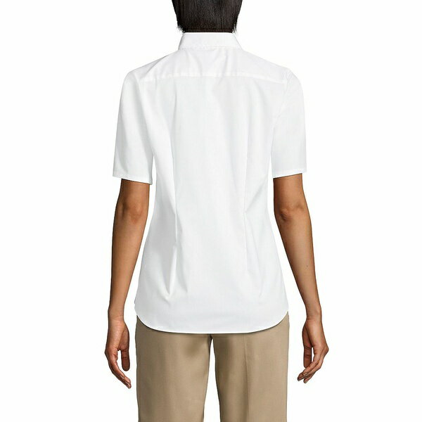 ランズエンド レディース シャツ トップス Women's School Uniform No Gape Short Sleeve Stretch Shirt Pearl white