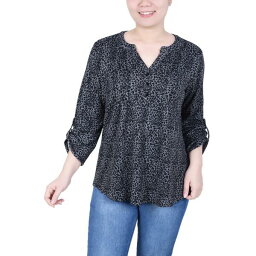 ニューヨークコレクション レディース カットソー トップス Women's 3/4 Roll Sleeve Top Black Gray Animal