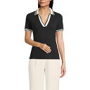 ランズエンド レディース カットソー トップス Women's Wide Rib Polo Shirt Black/ivory(4)