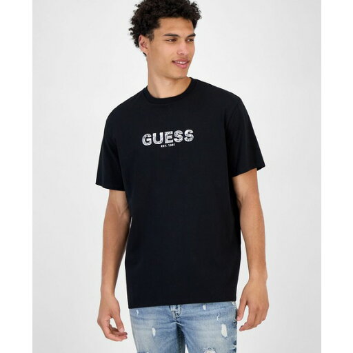 ゲス メンズ シャツ トップス Men's Short Sleeve Embroidered Logo Crewneck T-Shirt Jet Black Multi ゲス メンズ シャツ トップス Men's Short Sleeve Embroidered Logo Crewneck T-Shirt Jet Black Multi