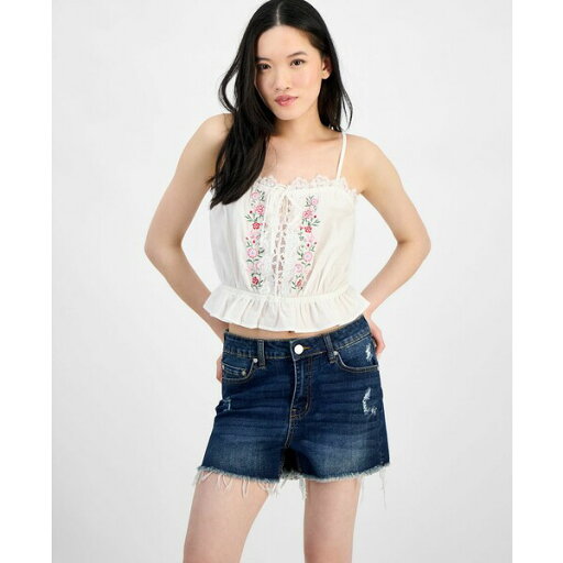 セルフエスティーム レディース カットソー トップス Juniors' Lace-Trim Embroidered Peplum Tank Top Bright White/Pink セルフエスティーム レディース カットソー トップス Juniors' Lace-Trim Embroidered Peplum Tank Top Bright White/Pink