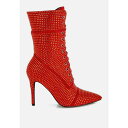 ロンンドンラグ レディース ブーツ シューズ Bitetto Rhinestones Embellished Calf Boots Red