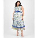 アンクライン レディース ワンピース トップス Plus Size Printed Smocked-Waist Patio Shirtdress Pearl White Multi