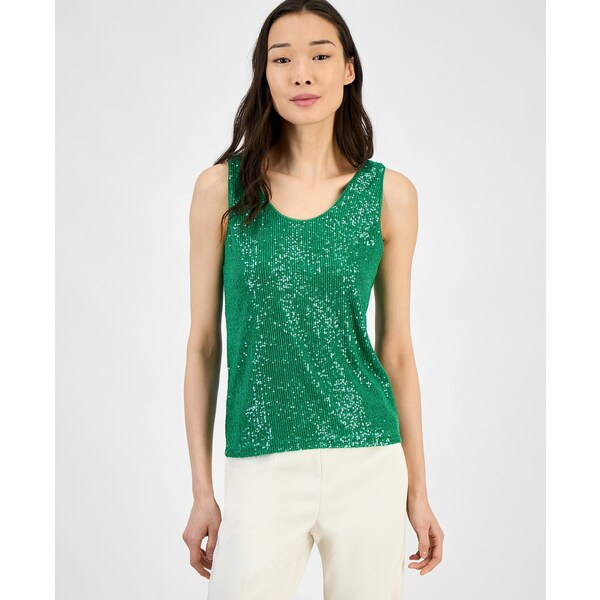 アンクライン レディース カットソー トップス Women's Sequin Double-Scoop Sleeveless Tank Tropical Green