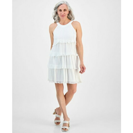 ロビービー レディース ワンピース トップス Petite Pleated Tiered Chiffon A-Line Dress Off White ロビービー レディース ワンピース トップス Petite Pleated Tiered Chiffon A-Line Dress Off White