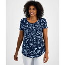 ジェイエムコレクション レディース カットソー トップス Women's Printed Short Sleeve Scoop-Neck Top, Created for Macy's Intrepd Blue