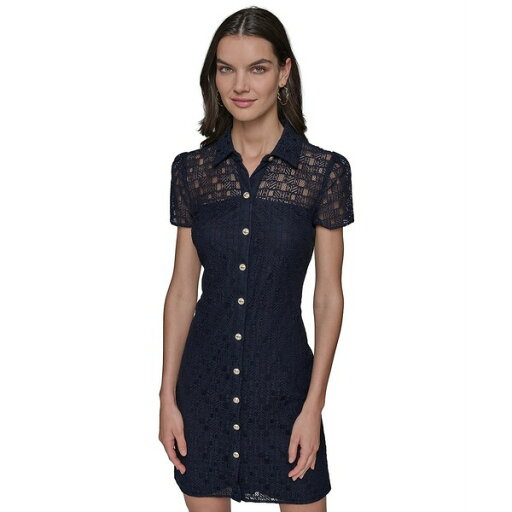 カールラガーフェルド レディース ワンピース トップス Women's Graphic Lace Shirtdress Chambray Blue カールラガーフェルド レディース ワンピース トップス Women's Graphic Lace Shirtdress Chambray Blue